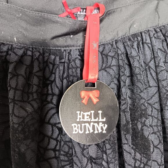 Hell Bunny Tulle Skirt Womens Sz S Black Gothic Spider Web Goth Whimsy Edgy NWT - Picture 2 of 9